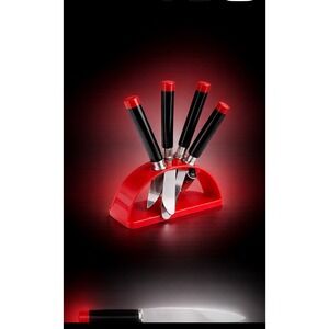 Vintage Solingen Rostfrei Stainless Knife Set Red & Black Handles